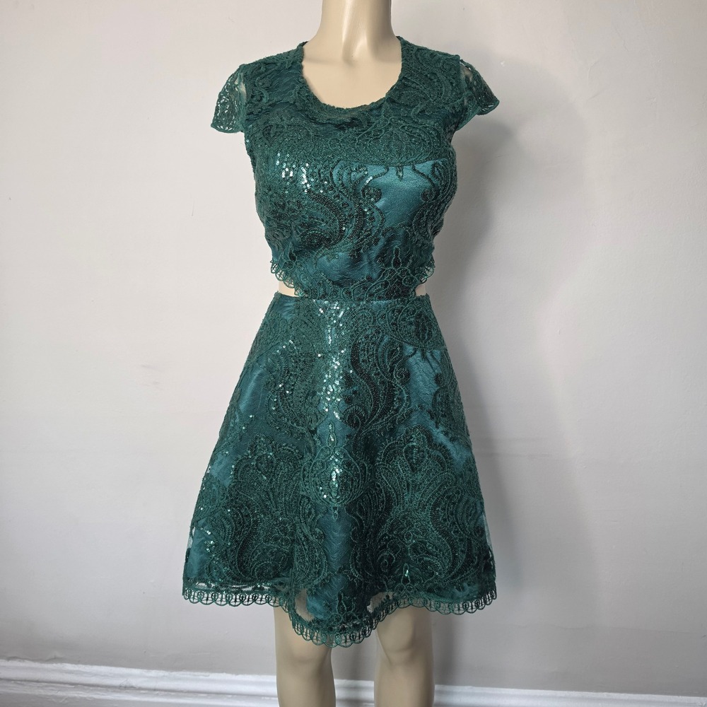 My Michelle Dress Womens 11 Green Sequin Lace Cutout Prom Homecoming Christmas